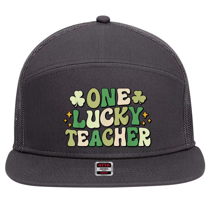 One Lucky Teacher Groovy Retro Teacher St Patrick's Day 7 Panel Mesh Trucker Snapback Hat