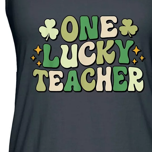 One Lucky Teacher Groovy Retro Teacher St Patrick's Day Ladies Essential Flowy Tank