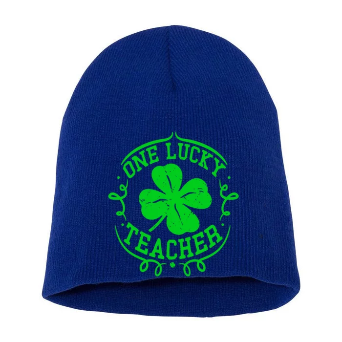 One Lucky Teacher St Patricks Day Gift Luckiest Teacher Ever Gift Short Acrylic Beanie