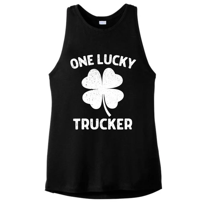 One Lucky Trucker St Patricks Day Green Shamrock Leaf Ladies Tri-Blend Wicking Tank