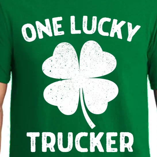 One Lucky Trucker St Patricks Day Green Shamrock Leaf Pajama Set