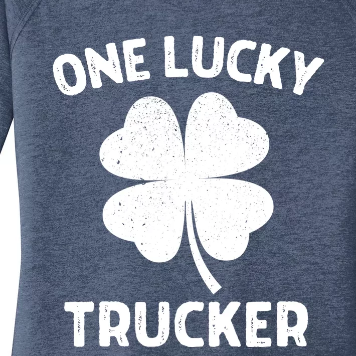 One Lucky Trucker St Patricks Day Green Shamrock Leaf Women's Perfect Tri Tunic Long Sleeve Shirt