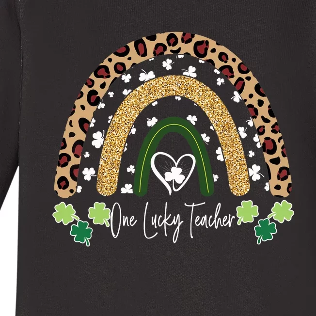 One Lucky Teacher St Patrick’s Day Shamrock Rainbow Leopard Baby Long Sleeve Bodysuit