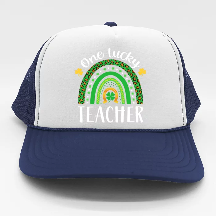 One Lucky Teacher St Patricks Day Teacher Rainbow Graphic Plus Size Trucker Hat