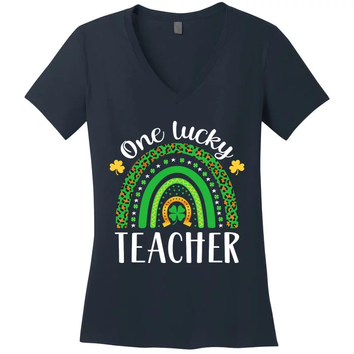 One Lucky Teacher St Patricks Day Teacher Rainbow Graphic Plus Size Women's V-Neck T-Shirt