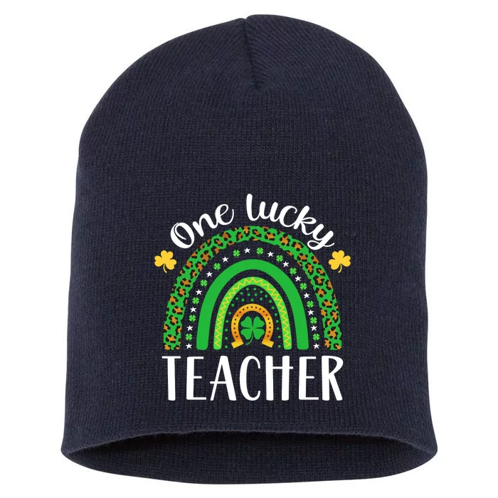 One Lucky Teacher St Patricks Day Teacher Rainbow Graphic Plus Size Short Acrylic Beanie