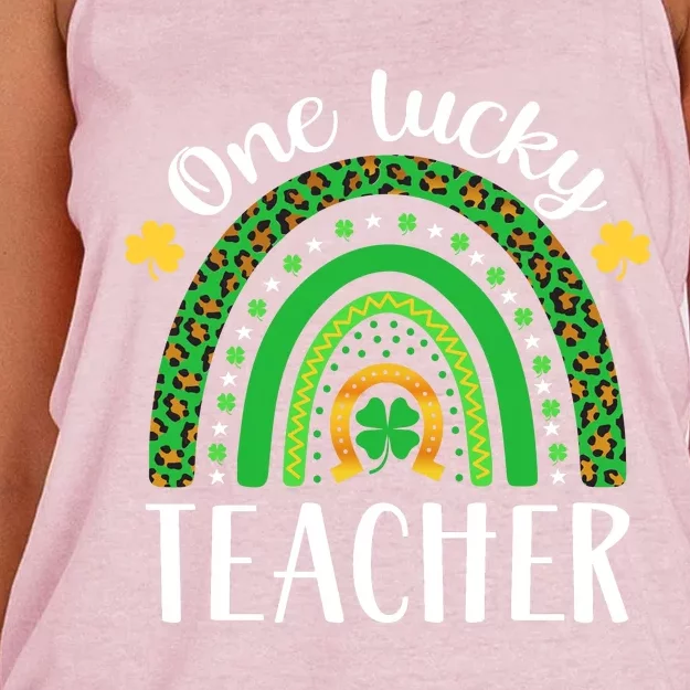 One Lucky Teacher St Patricks Day Teacher Rainbow Graphic Plus Size Women's Knotted Racerback Tank