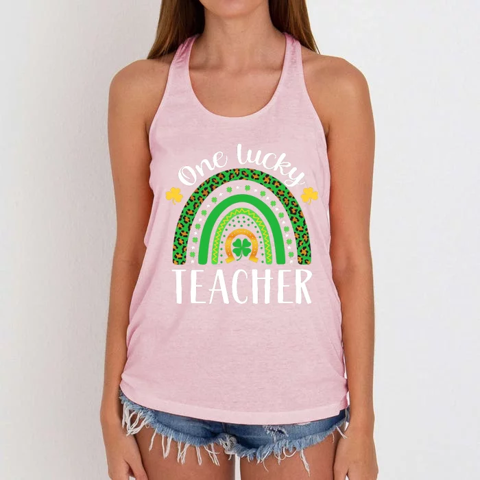 One Lucky Teacher St Patricks Day Teacher Rainbow Graphic Plus Size Women's Knotted Racerback Tank