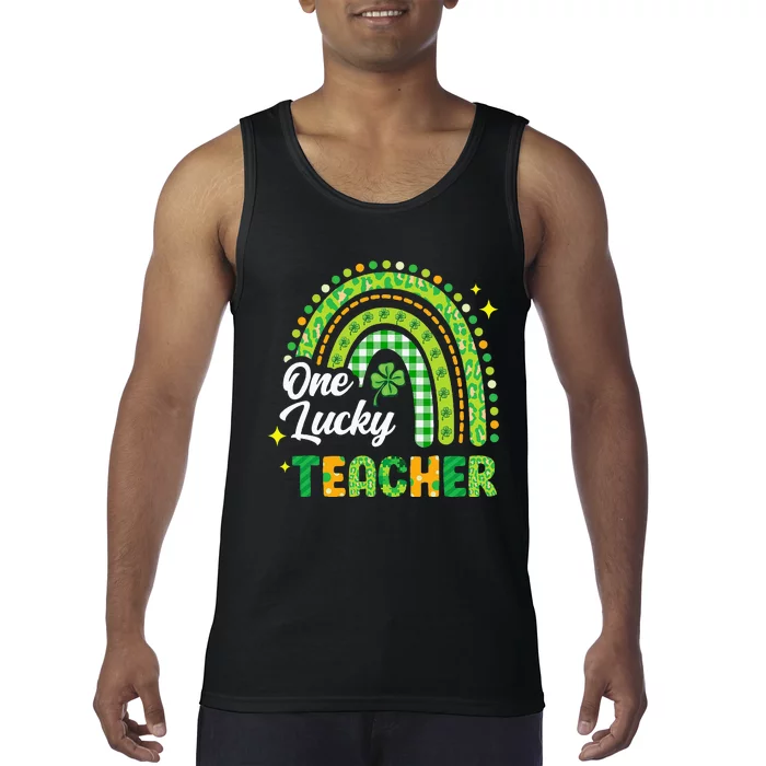 One Lucky Teacher St Patricks Day Rainbow Shamrock Tank Top