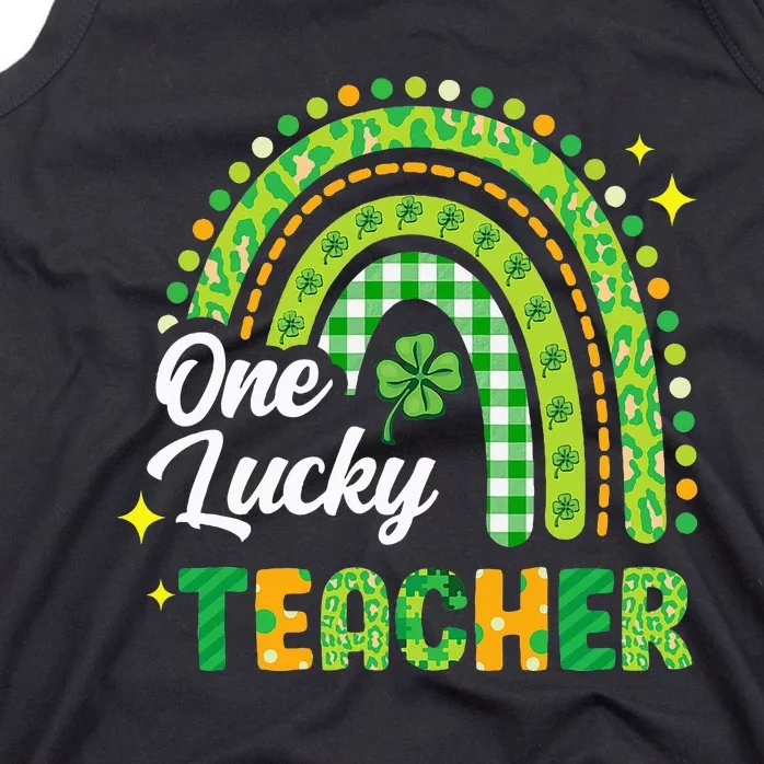 One Lucky Teacher St Patricks Day Rainbow Shamrock Tank Top