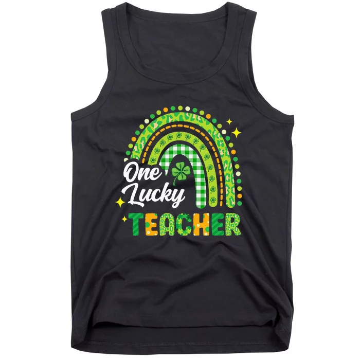 One Lucky Teacher St Patricks Day Rainbow Shamrock Tank Top