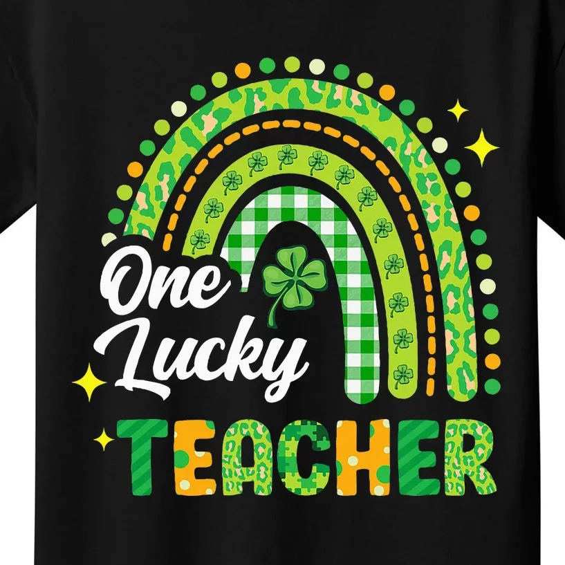 One Lucky Teacher St Patricks Day Rainbow Shamrock Kids T-Shirt