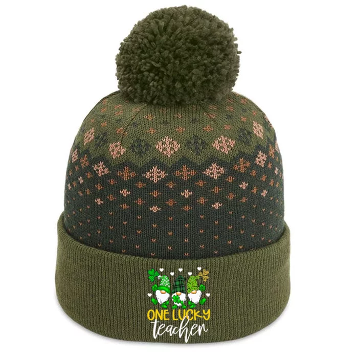 One Lucky Teacher Gnomies St Patrick's Day Gnome Shamrock The Baniff Cuffed Pom Beanie