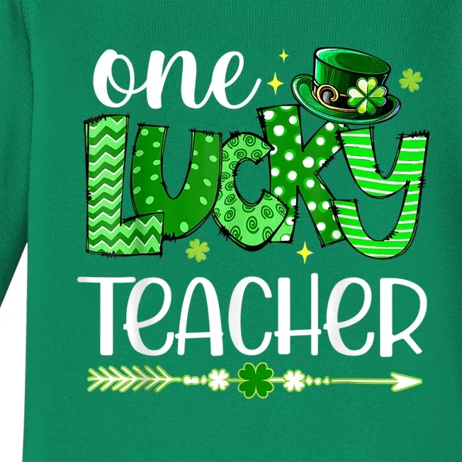 One Lucky Teacher Happy St Patricks Day Cute Green Shamrock Baby Long Sleeve Bodysuit