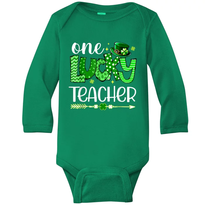 One Lucky Teacher Happy St Patricks Day Cute Green Shamrock Baby Long Sleeve Bodysuit