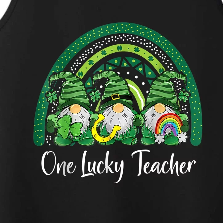 One Lucky Teacher Gnomes Happy St Patricks Day Rainbow Gnome Performance Tank