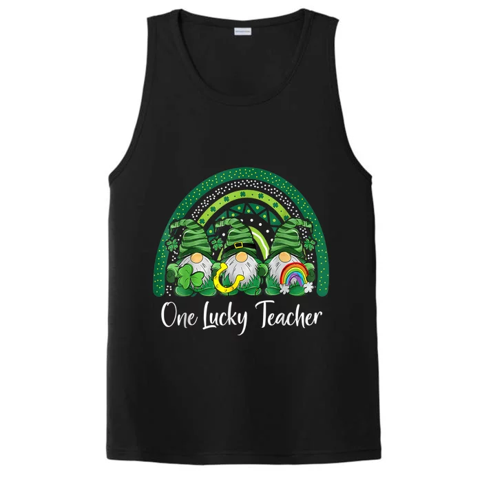 One Lucky Teacher Gnomes Happy St Patricks Day Rainbow Gnome Performance Tank