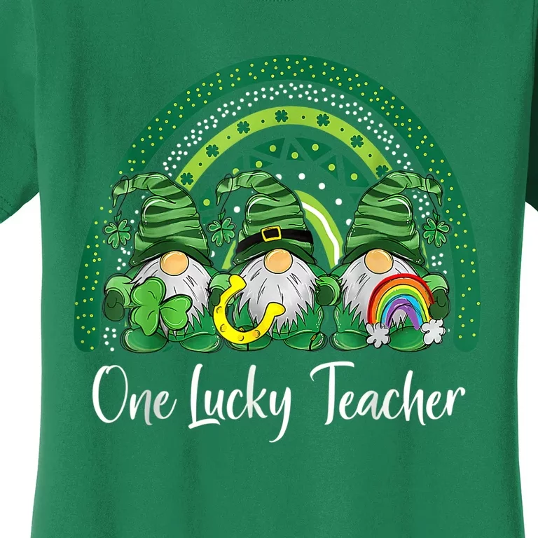 One Lucky Teacher Gnomes Happy St Patricks Day Rainbow Gnome Women's T-Shirt