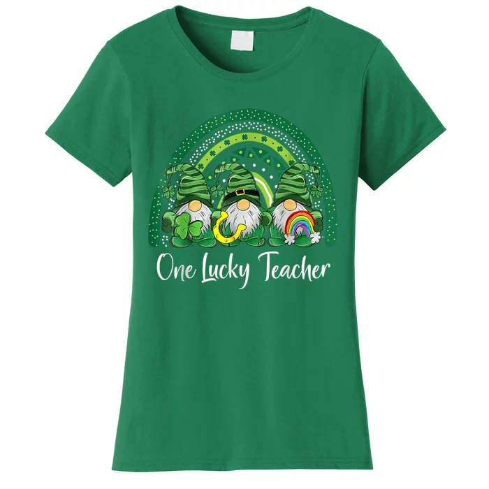 One Lucky Teacher Gnomes Happy St Patricks Day Rainbow Gnome Women's T-Shirt