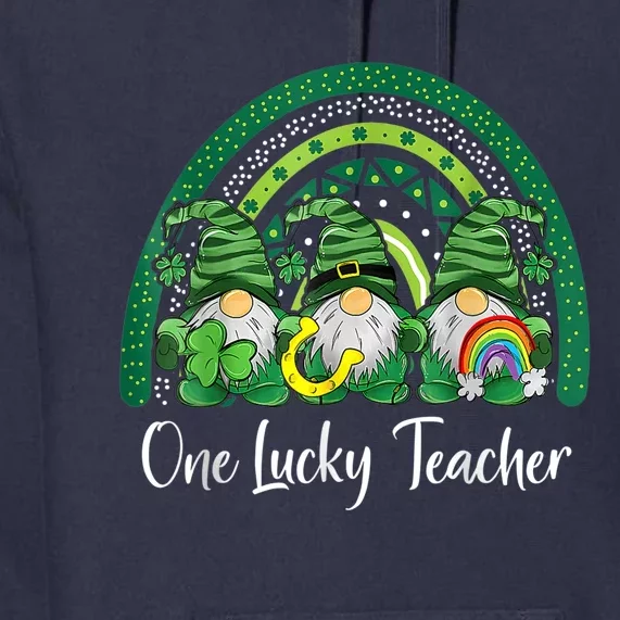 One Lucky Teacher Gnomes Happy St Patricks Day Rainbow Gnome Premium Hoodie