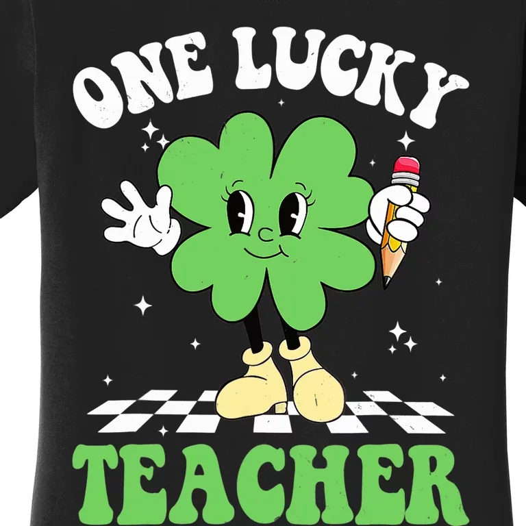 One Lucky Teacher Retro Groovy Shamrock St Patricks Day Women's T-Shirt