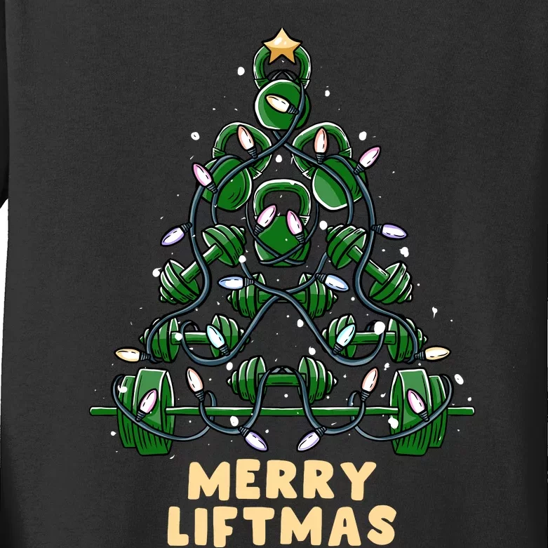 Oh Liftmas Tree Kettlebell Gym Ugly Christmas Sweater Kids Long Sleeve Shirt