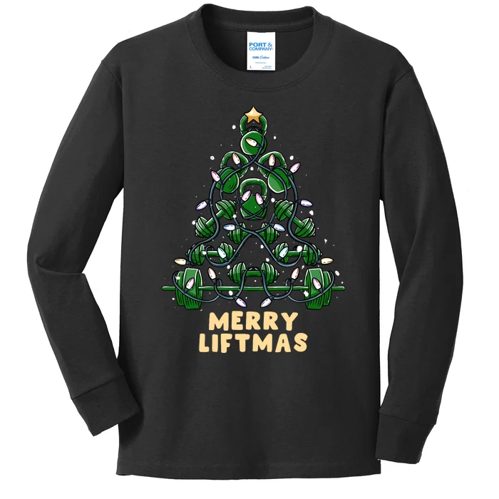 Oh Liftmas Tree Kettlebell Gym Ugly Christmas Sweater Kids Long Sleeve Shirt