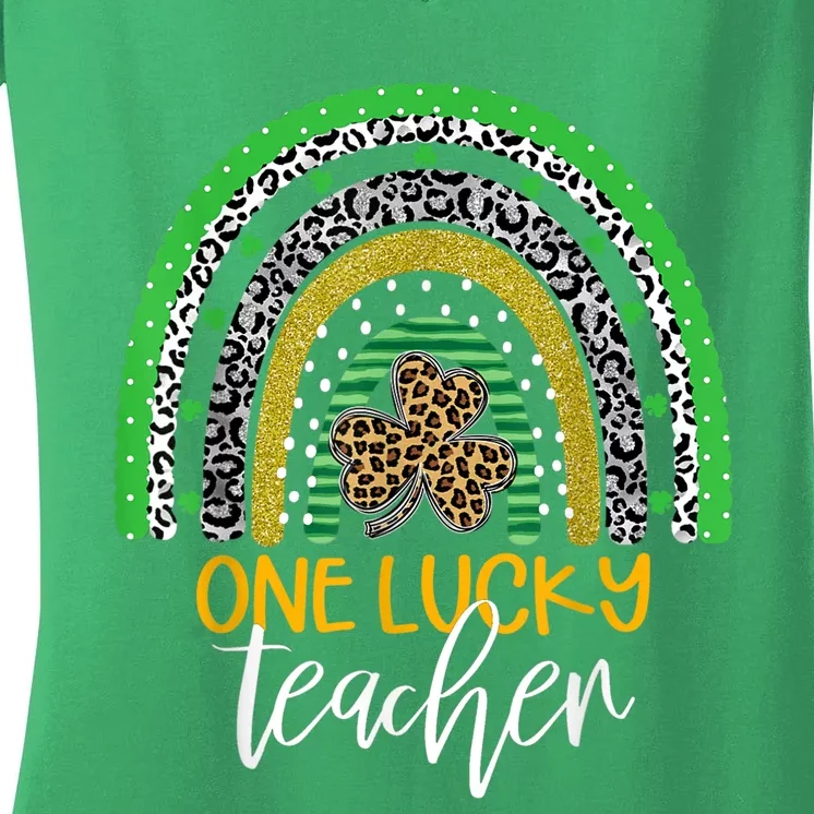 One Lucky Teacher Rainbow Shirt School St Patrick’s Day Women's V-Neck T-Shirt