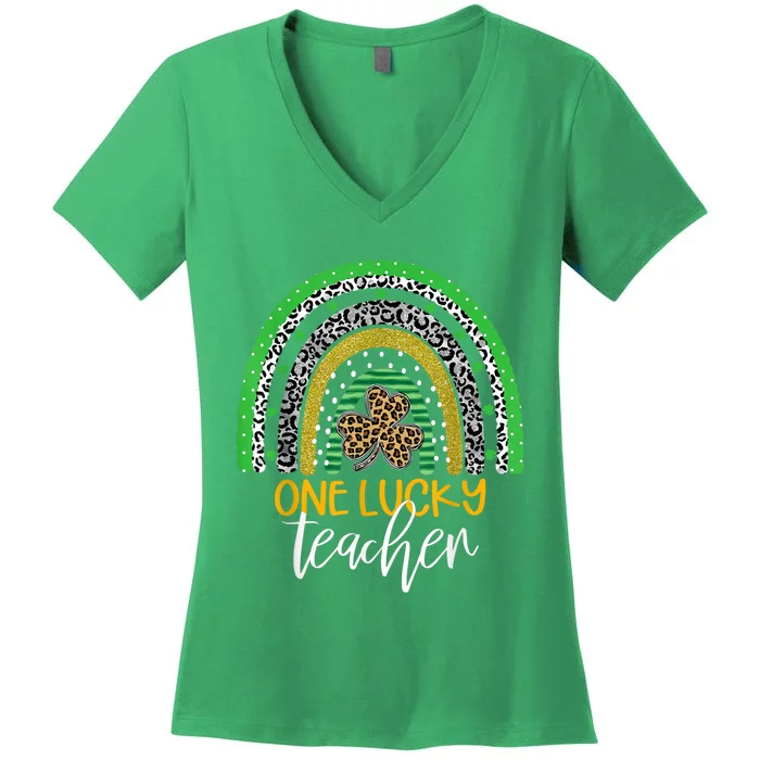 One Lucky Teacher Rainbow Shirt School St Patrick’s Day Women's V-Neck T-Shirt