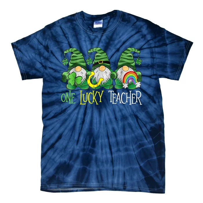 One Lucky Teacher Gnomes Happy St Patrick's Day Gnome Irish Tie-Dye T-Shirt