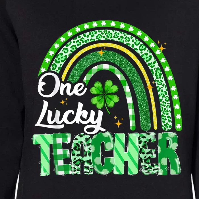 One Lucky Teacher St Patrick's Day Rainbow Leopard Shamrock Womens California Wash Sweatshirt