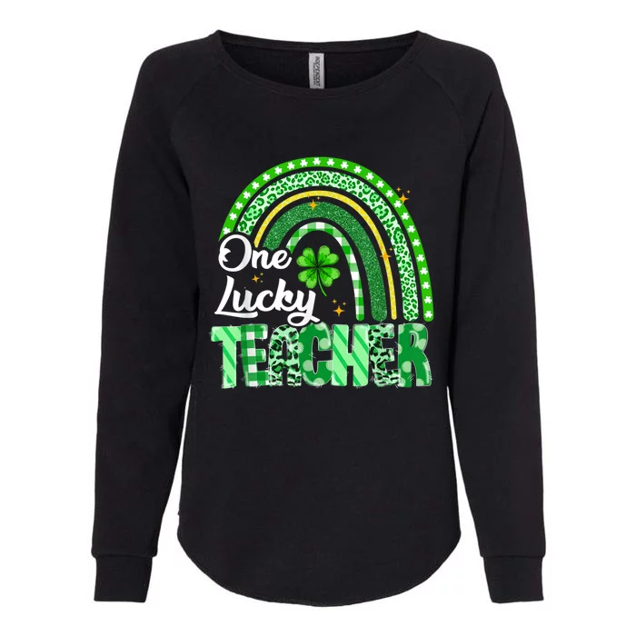 One Lucky Teacher St Patrick's Day Rainbow Leopard Shamrock Womens California Wash Sweatshirt