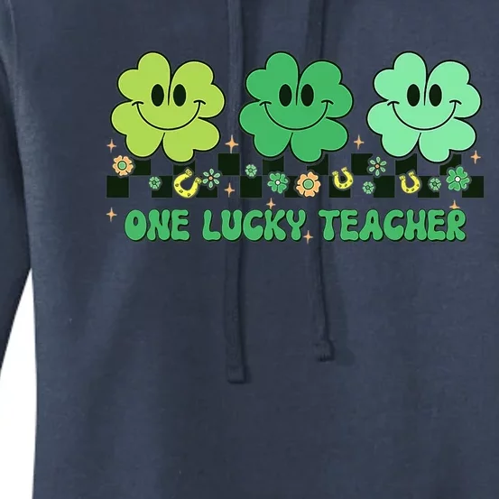 One Lucky Teacher Shamrock St Patrick's Day Groovy Retro Women's Pullover Hoodie