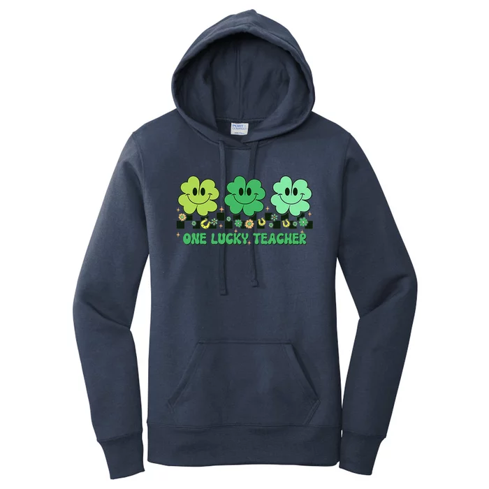 One Lucky Teacher Shamrock St Patrick's Day Groovy Retro Women's Pullover Hoodie