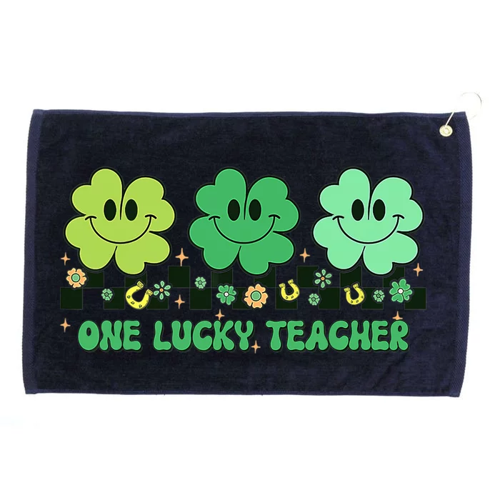 One Lucky Teacher Shamrock St Patrick's Day Groovy Retro Grommeted Golf Towel