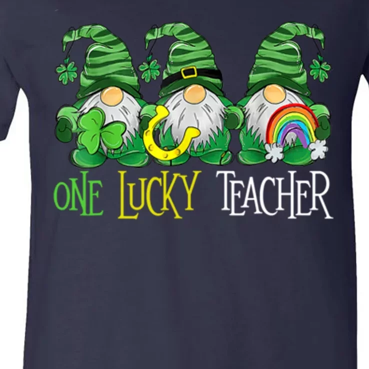 One Lucky Teacher Gnome St Patrick's Day V-Neck T-Shirt