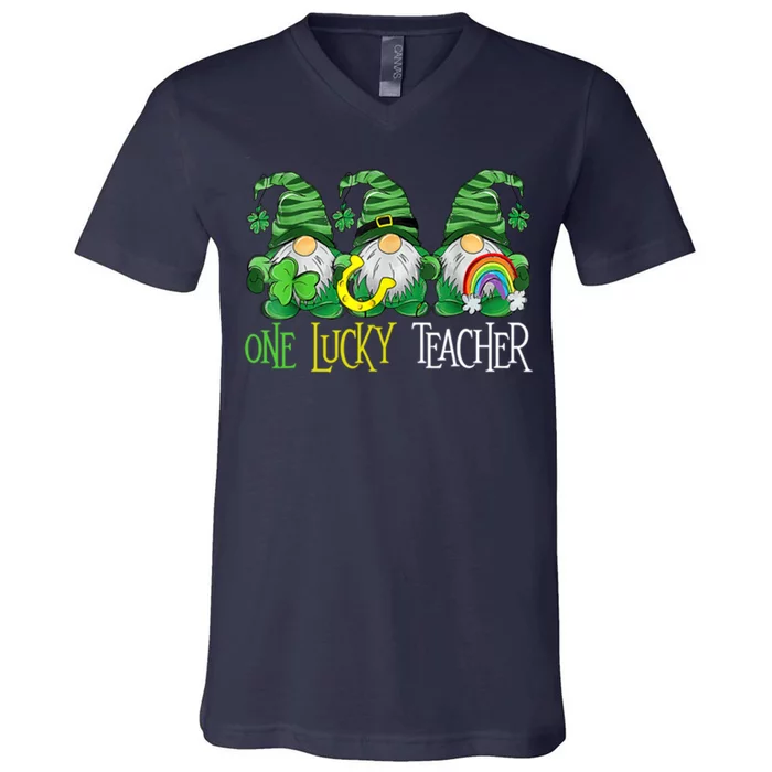 One Lucky Teacher Gnome St Patrick's Day V-Neck T-Shirt