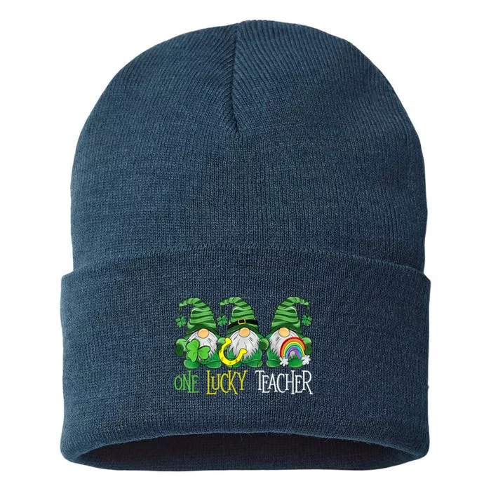 One Lucky Teacher Gnome St Patrick's Day Sustainable Knit Beanie