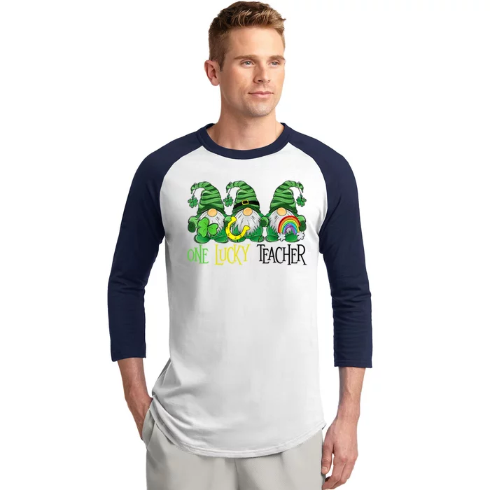 One Lucky Teacher Gnome St Patrick's Day Baseball Sleeve Shirt