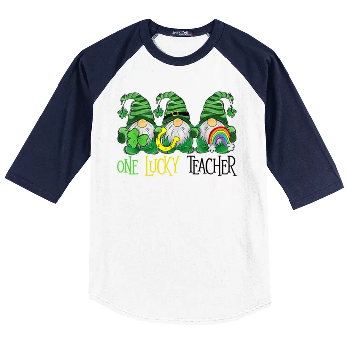 One Lucky Teacher Gnome St Patrick's Day Baseball Sleeve Shirt