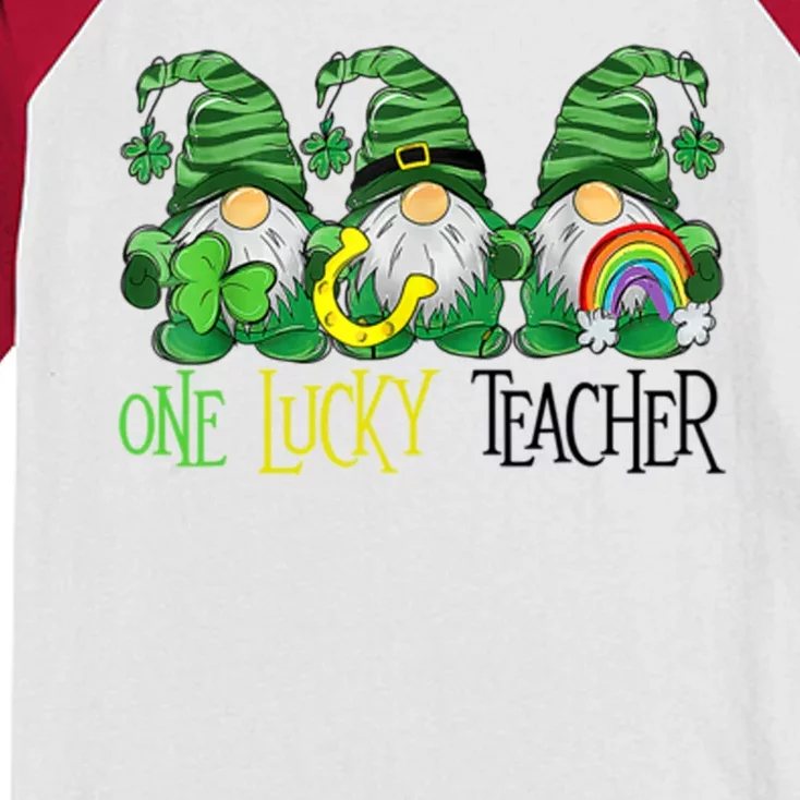 One Lucky Teacher Gnome St Patrick's Day Kids Colorblock Raglan Jersey