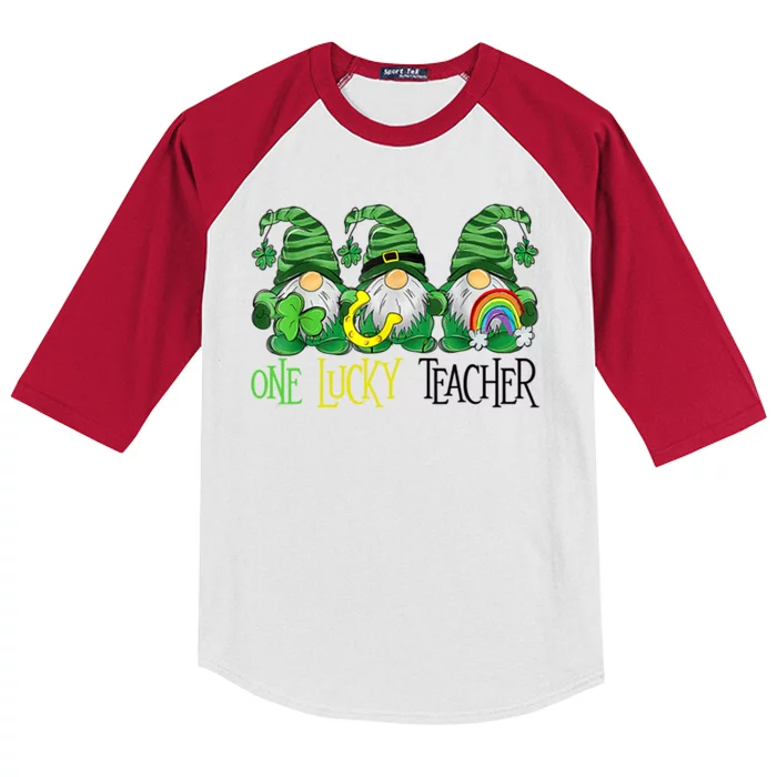 One Lucky Teacher Gnome St Patrick's Day Kids Colorblock Raglan Jersey