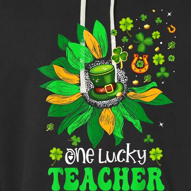 One Lucky Teacher St Patrick's Day Sunflower Garment-Dyed Fleece Hoodie