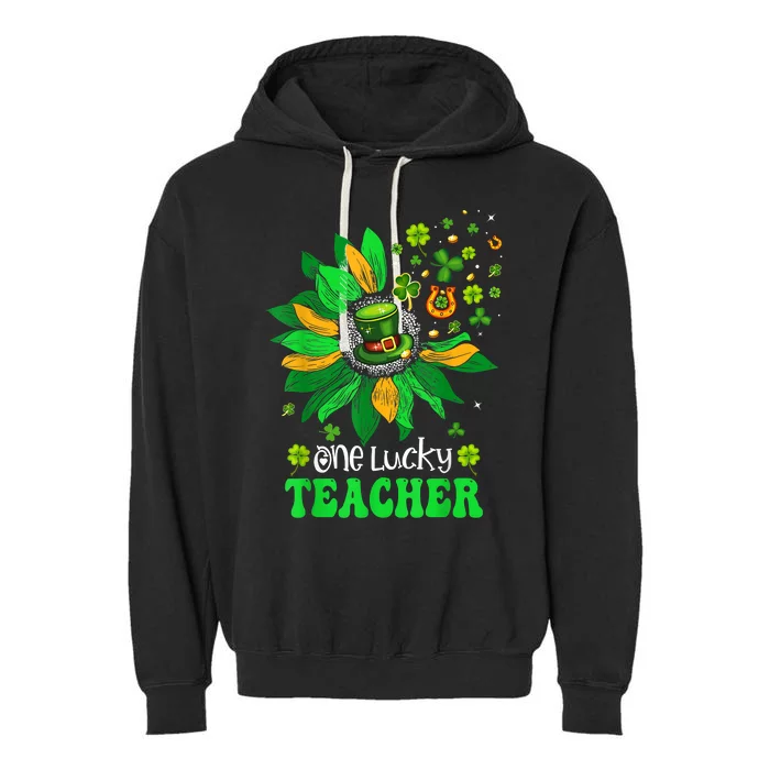 One Lucky Teacher St Patrick's Day Sunflower Garment-Dyed Fleece Hoodie