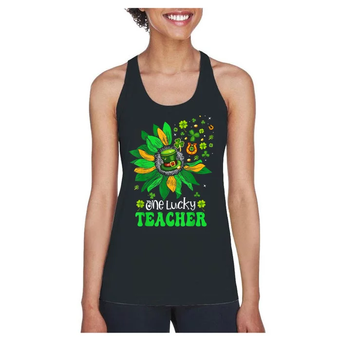 One Lucky Teacher St Patrick's Day Sunflower Women's Racerback Tank