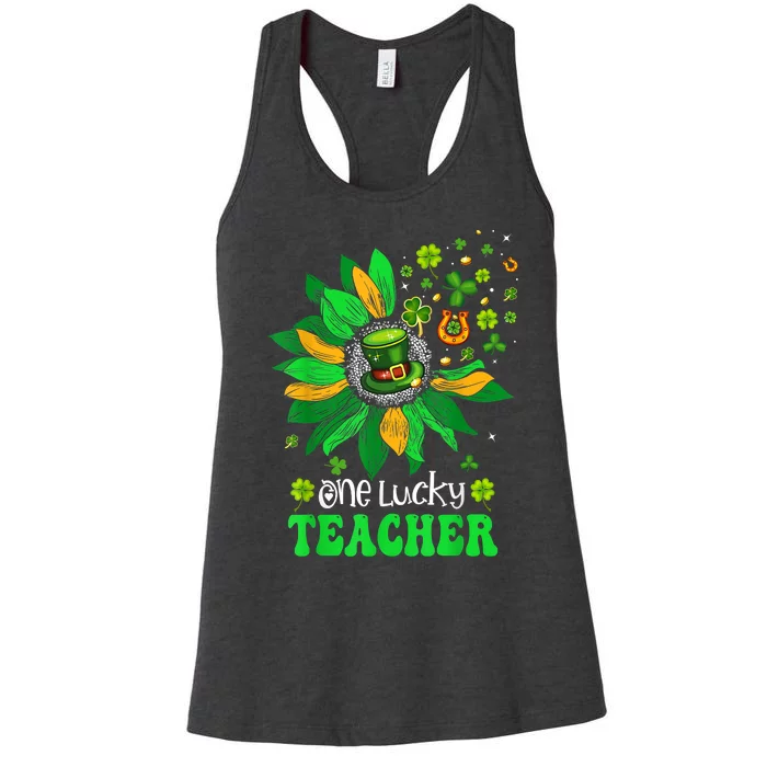 One Lucky Teacher St Patrick's Day Sunflower Women's Racerback Tank