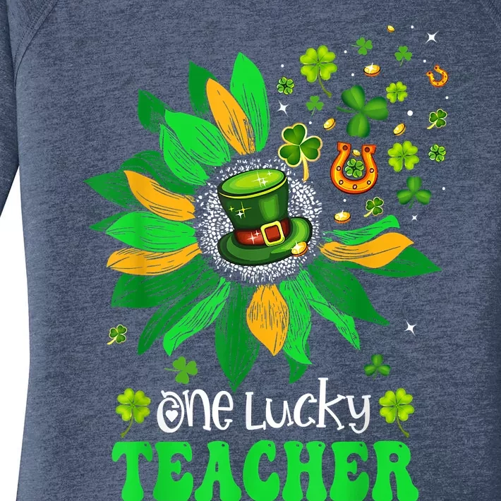 One Lucky Teacher St Patrick's Day Sunflower Women's Perfect Tri Tunic Long Sleeve Shirt