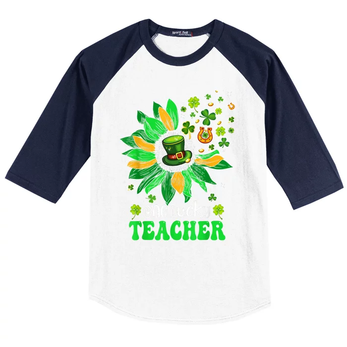 One Lucky Teacher St Patrick's Day Sunflower Baseball Sleeve Shirt