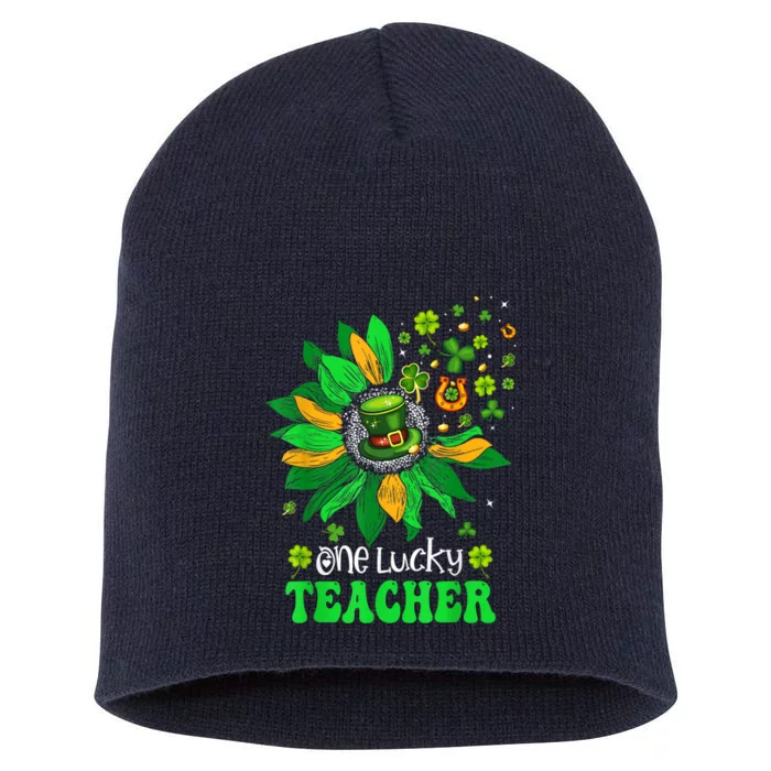 One Lucky Teacher St Patrick's Day Sunflower Short Acrylic Beanie