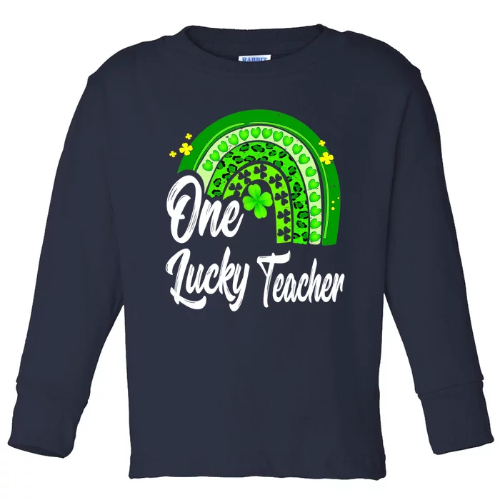 One Lucky Teacher Rainbow Leopard St Patrick’s Day Toddler Long Sleeve Shirt